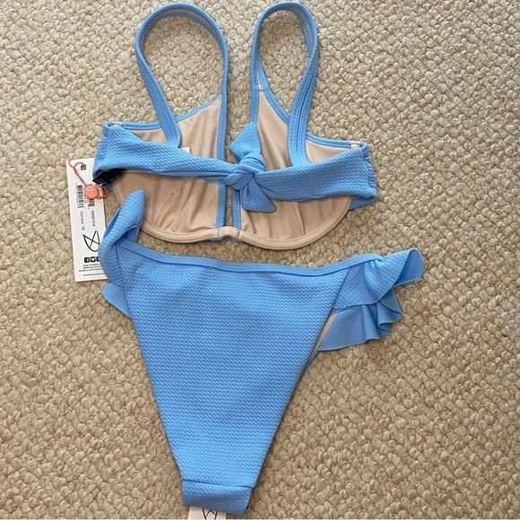 MINKPINK Cheeky Bikini Swim Suit, Size XS Blue Ruffle Bottom ~Retail $135 NWT - Picture 4 of 8